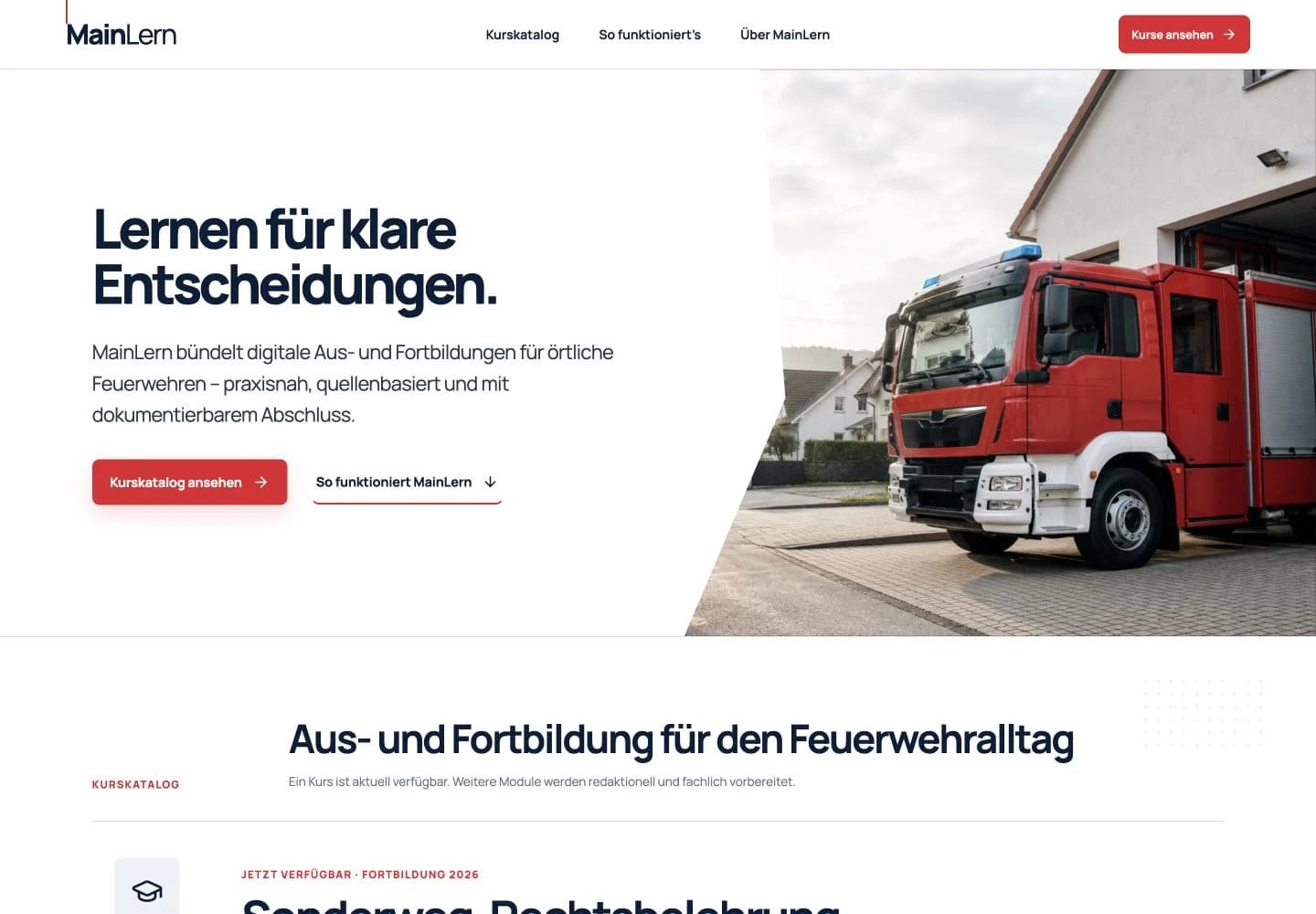Originalansicht der veröffentlichten MainLern-Startseite: Lernen für klare Entscheidungen
